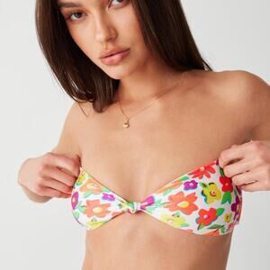 Frankie’s Bikinis Crescent Shine Bandeau Bikini Top French Flowers Size L